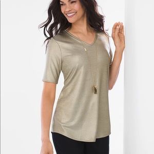 🍓Chicos Metallic Foil V-Neck Tee Size 1 NWOT